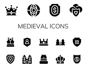Modern Simple Set of medieval Vector filled Icons