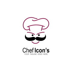 abstract vector chef logo. chef hat. chef face and smile. cafe. cooking