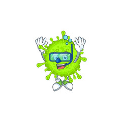 A cartoon design of orthocoronavirinae trying Diving glasses