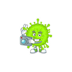Orthocoronavirinae mascot design as a professional photographer with a camera
