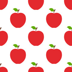 Seamless pattern with red whole apples on white background. Organic fruit. Flat style. Vector illustration for design, web, wrapping paper, fabric, wallpaper.