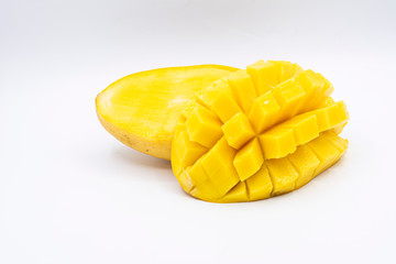 Yellow  mango slice with  isolated white background