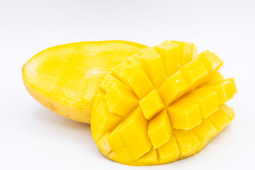 Yellow  mango slice with  isolated white background