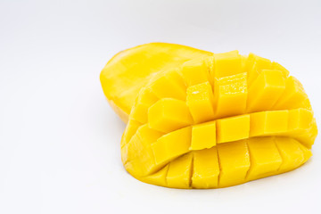 Yellow  mango slice with  isolated white background