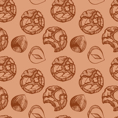 Vector pattern with ink cookies and nuts