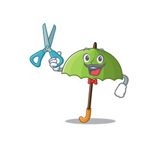 Cool Barber green umbrella mascot design style