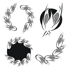 Corn cob symbol set - black symbols isolated from background