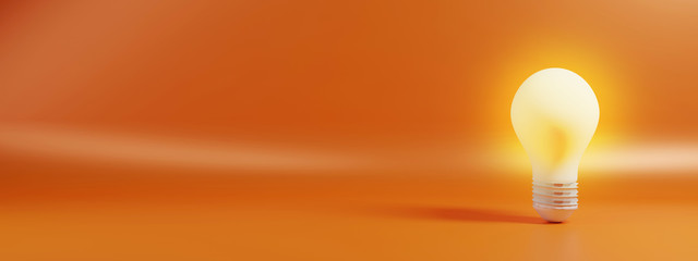 bulb on a orange background. 3D rendering.