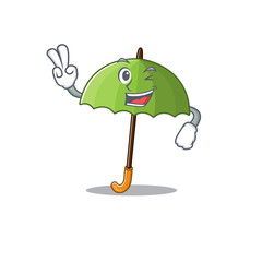 Cheerful green umbrella mascot design with two fingers