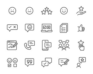 set of feedback icons, research, comment, review, customer, survey, social media