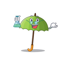 Smart Professor of green umbrella mascot design holding a glass tube