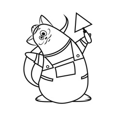 Coloring page with cat for children. Outline cat builder isolated on white background. Funny cartoon cat for coloring book.