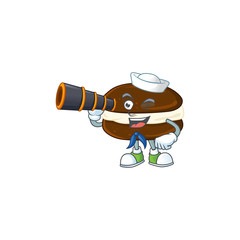 Whoopie pies in Sailor cartoon character design with binocular