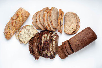 Selection of bread for diabetics on a white background