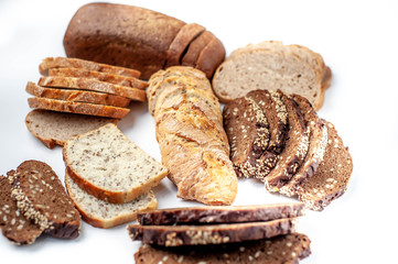 Selection of bread for diabetics on a white background