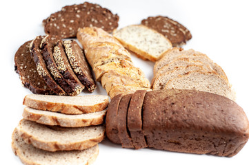 Selection of bread for diabetics on a white background