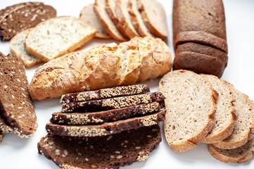 Selection of bread for diabetics on a white background