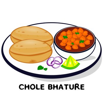 Chole bhature indian Punjabi food Vector
