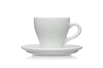 White cup and saucer isolated on a white background.