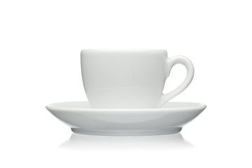 White cup and saucer isolated on a white background.