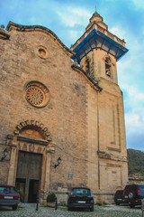 The village of Valldemossa with the parish church of sant bartomeu, Mallorca, Spain