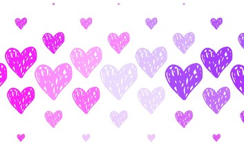 Fototapeta na wymiar Light Purple, Pink vector pattern with colorful hearts.