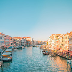 Fototapeta premium 24.09.2019, Venice - Amazing view on the beautiful Venice, Italy. Many gondolas sailing down one of the canals.