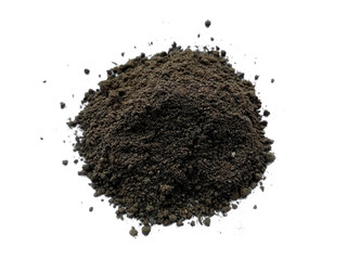 Soil arrangement with clipping path. Soil or land texture on white background.