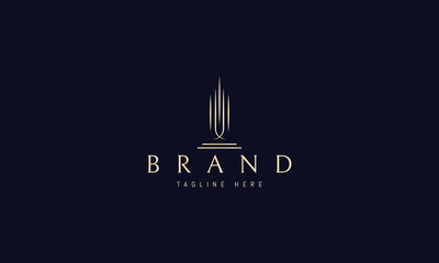 Obraz premium Vector golden logo on which an abstract image of a modern building.