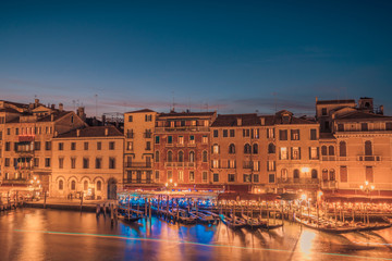 Grand Canal at night, Venice. Beautiful travel landscape, sunset view