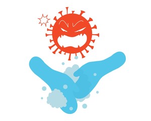 Cartoon Virus Covid-19 don't like peaple washing hand. vector illustration isolated cartoon hand drawn