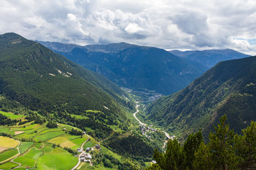 Obraz premium View of the Valira of Orient river valley from the Quer viewpoint, Canillo, Andorra