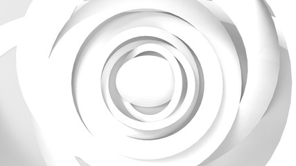 3d rendering. Rotating modern creativity white circular paper wall design background.