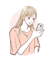 スマホ　女性　笑顔