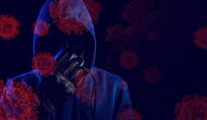 mask hood man protection for nCov covid-19 coronavirus crisis outbreak pandemic biohazard cell atom...