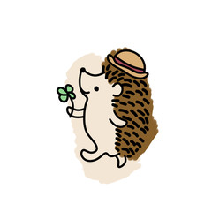 Cute hedgehog in a hat walking children's illustration