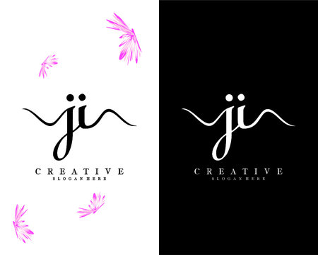 handwriting script letter ji, ij logo design vector