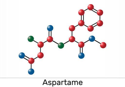 Aspartame, APM, molecule. Sugar substitute and E951. Molecule model.