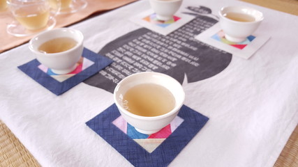 Drink with Korean traditional patchwork