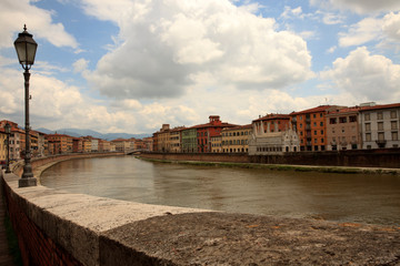 Pisa (PI), Italy - June 10, 2017: View of Arno river, Pisa, Tuscany, Italy, Europe