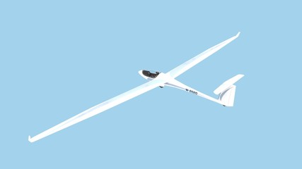 3D rendering of a glider plane isolated on blue sky background