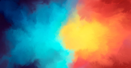 Abstract background with nice soft colors yellow blue red purple that compete with each other in the center. 2D illustration