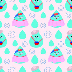EPS 10 vector. Seamless pattern with cute kawaii raindrops.