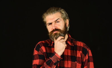 brutal caucasian hipster with moustache. Male barber care. Bearded man. Hair and beard care....