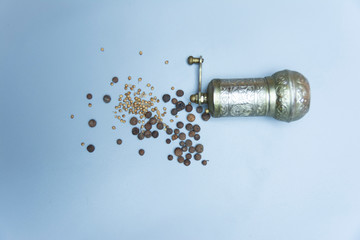 iron bowl for grinding pepper and pepper in cereal