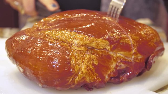 Cutting Honey Baked Ham
