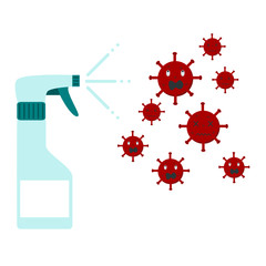 virus being killed by alcohol spray, disinfectant solution, antibacterial spray