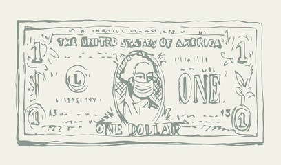 Medical mask on the dollar from the spread of coronavirus. Vector drawing