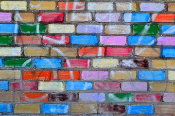 colorful brick wall of bricks