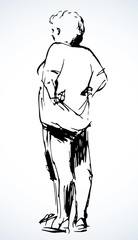 Fat woman stands on a white background. Vector drawing